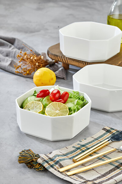 Le Paon طقم أوعية سلطة وتقديم من البورسلين مكون من 3 قطع مقاس 14.4×5.8 سم - ت...