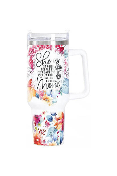 Flippy Flippy Plastic Thermos Mug for Hot and Cold Drinks with Handle, Floral...