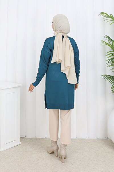 benguen Patterned Long Mercerized Cardigan N3239 Petrol