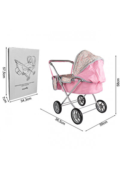 MalPlay Set Carucior de papusi pentru copii Malplay, pliabil, cu landou, roti din spuma, dimensiune 35.5 x 5