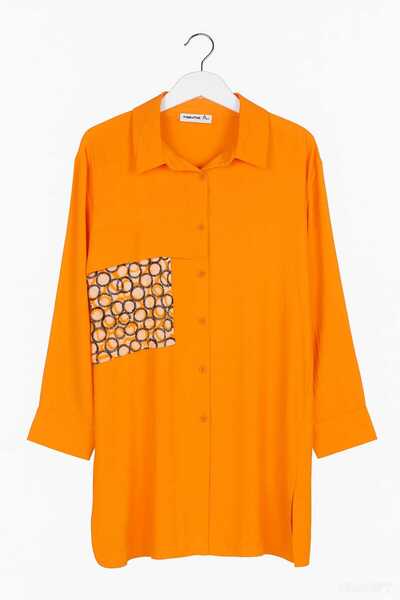 Puane Kadın Turuncu Desen Detaylı Uzun Kollu Gömlek