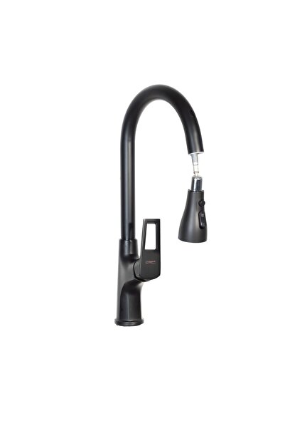 Trendy's Μπαταρία κουζίνας με αισθητήρα, συρόμενη κεφαλή ντους, μαύρη, TRENDY'S