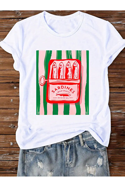 İSMTEXS تي شيرت مطبوع عليه تصميم علب السردين للجنسين بأكمام قصيرة وياقة دائري...