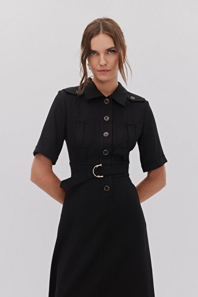 Shn APOLETLİ KEMER DETAYLI ELBİSE