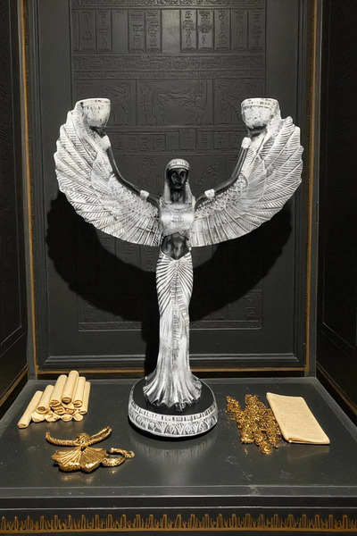 ay hediyelik Isis Heykel Şamdanlık ve Mumluk - Dekoratif Polyester 23x30 cm