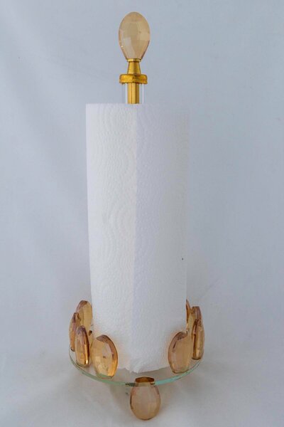 Yaren Style Crystal Stone Paper Towel Holder 35X13 – Gold Color, Luxury Metal, Countertop Kitchen/Bathroom, Standard Roll