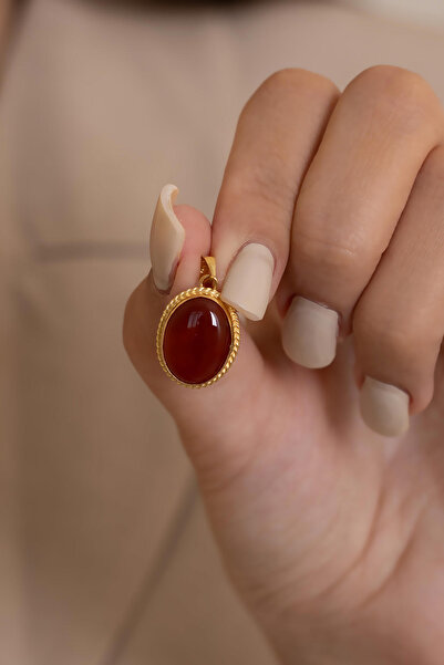 AMES GOLD KUYUMCULUK 14 Ayar Altın Taşlı Oval Akik Kolye Ucu