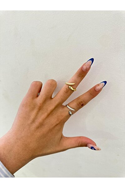 MyladyAccessoriess خاتم على شكل ثعبان مزين بحجر الزركون (فولاذ) ذهبي اللون