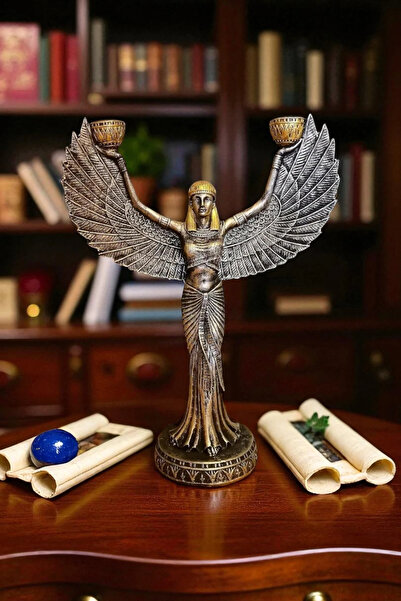 ay hediyelik Isis Heykel Şamdanlık ve Mumluk - Dekoratif Polyester 23x30 cm