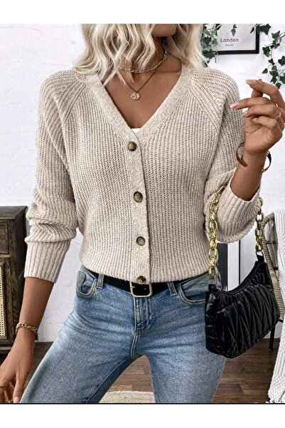 Gülçin Coşkun Βασική γυναικεία χοντρή πλεκτή ζακέτα με λαιμόκοψη σε σχήμα V μ...