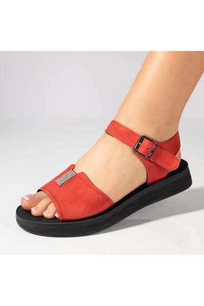 BMoD Sandale plate roșii pentru femei cu bareta MOD11444