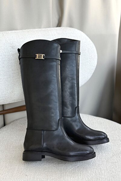 GOFFSHOES Dámské boty Nantes s plochou podrážkou a přezkou - černá kůže