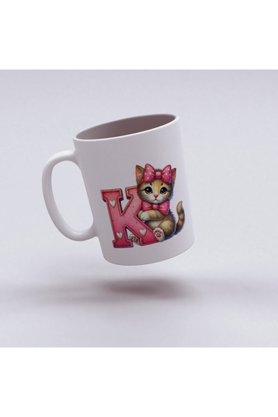 Kupa كوب بحرف K، كوب بتصميم قطة وردية لطيفة، هدية للأصدقاء والعائلة من البورسلين