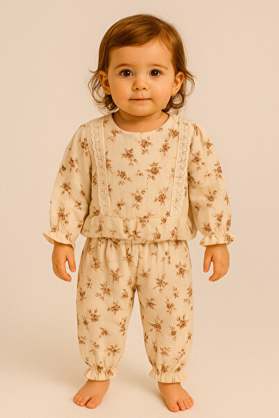 PİETRA BABY KİDS 100% Cotton Muslin Fabric Baby and Child Girls Double Set wi...