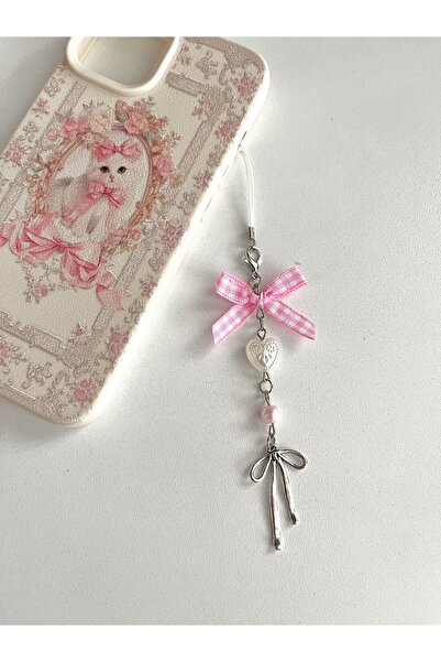 bohemian takı tasarim Pink Sweetness Ribbon Telefon Charmı Telefon İpi