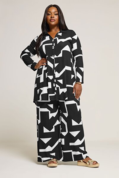 Stil Diva Plus Size Long Sleeve Abstract Pattern Long Shirt 304106