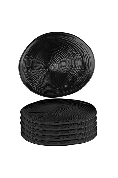 Culinaro Set of 6 porcelain plates with ridges WILLOW BLACK, 19cm