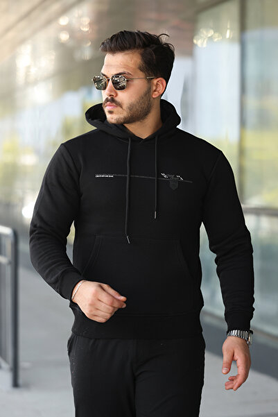 ERKEK BASKI VE AMBLEM DETAYLI PAMUKLU KAPÜŞONLU SWEATSHİRT OVERSİZE MODA BASKILI