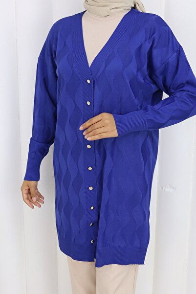 benguen Μακριά ζακέτα με σχέδιο N3239 Saks Blue