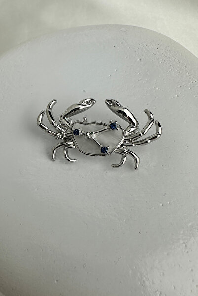 Modex Üzeri Mavi Ve Beyaz Taşlı Yengeç Burcu Broş (4cm)