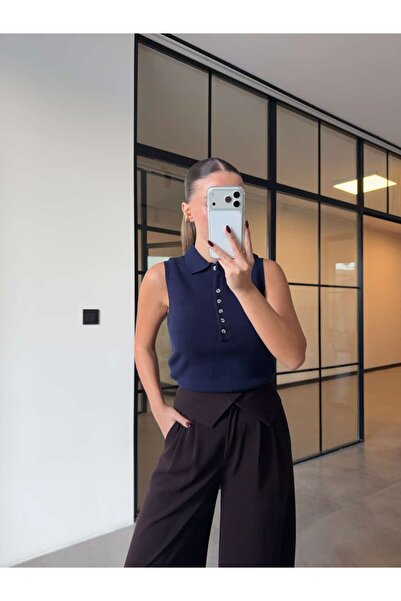 BB Bensu Buyruk POLO YAKA DÜĞMELİ LACİVERT TRİKO