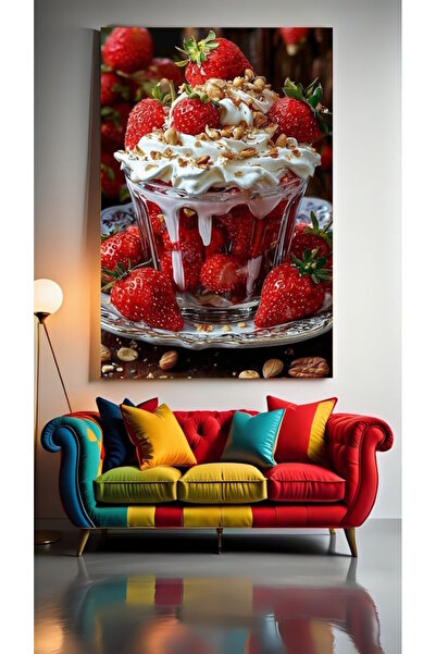 özkacar Bol cu cremă și căpșuni, decor de perete pentru casă, salon, salon de...