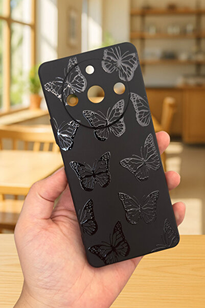 Vip Case REALME 11 Pro Uyumlu Siyah Kelebek Desenli Silikon Darbe Emici Klasik Korumalı Rubber Kılıf