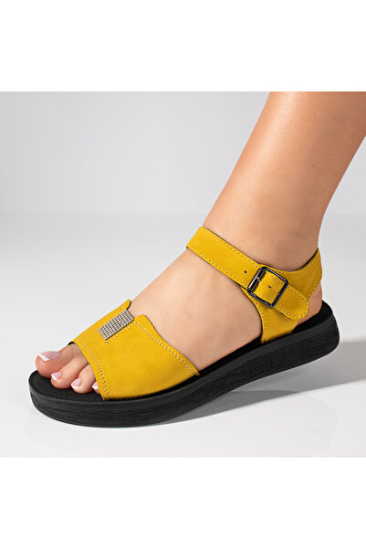 Modlet.ro Women's yellow flat-sole sandals with strap MOD11444