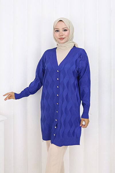 benguen Μακριά ζακέτα με σχέδιο N3239 Saks Blue