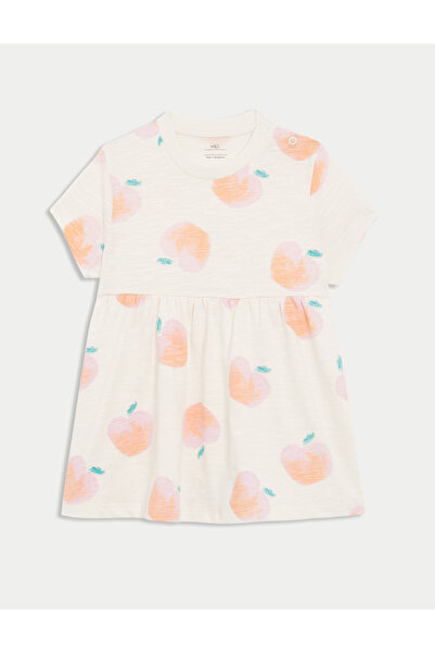 Marks & Spencer Jersey Şeftali Desenli Elbise (0-3 Yaş)