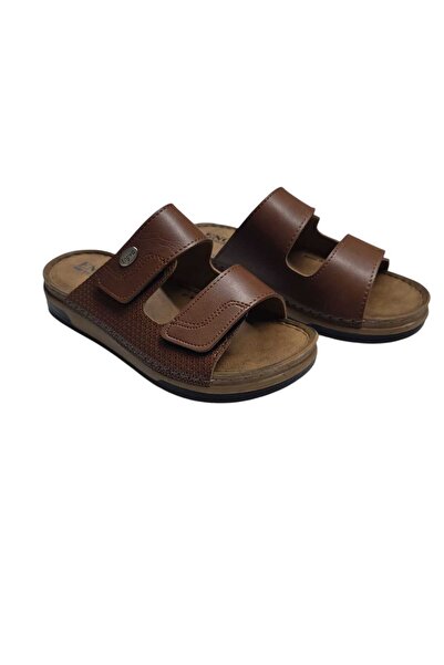 Enova Men's Faux Leather Orthopedic Comfortable Sole Velcro Stitched Leather Insole Men's Slippers
