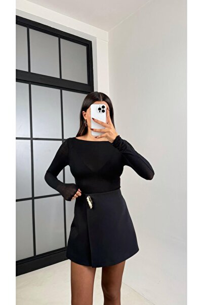 Gaus Siyah Gold Tokalı Şort Etek GAUS-00453