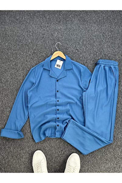 tetramoda Ottoman Corduroy Fabric Regular Fit Men's Long Sleeve Shirt and Pants Set 2-Piece Set