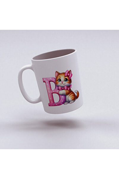 Kupa كوب بحرف B، كوب بتصميم قطة وردية لطيفة، هدية للصديق أو العائلة من البورسلين