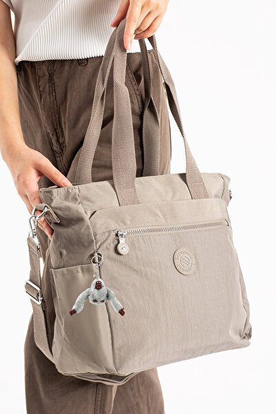 Freedom حقيبة كروس وكتف نسائية من القماش المجعد - متعددة الأقسام، مقاومة للماء + هدية سلسلة مفاتيح على شكل قرد