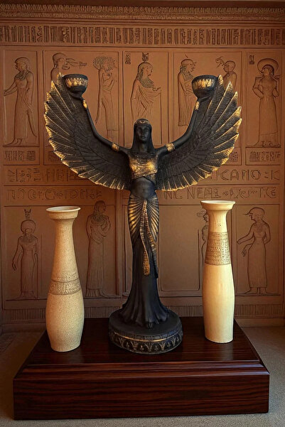 ay hediyelik Isis Heykel Şamdanlık ve Mumluk - Dekoratif Polyester 23x30 cm