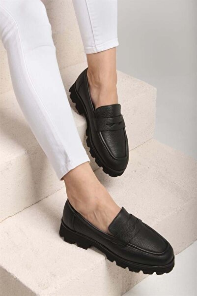 Majensia 141212 Şık Günlük Loafer Hakiki Deri Siyah Flotur