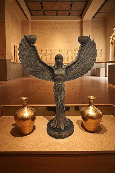 ay hediyelik Isis Heykel Şamdanlık ve Mumluk - Dekoratif Polyester 23x30 cm