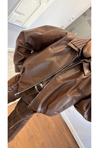 Helen Goods Νέα σεζόν Overisize P&B μοντέλο Bomber Γυναικείο Δερμάτινο Μπουφάν