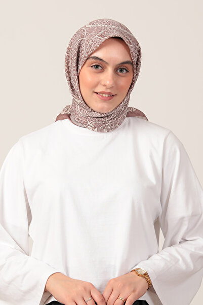 ipekistanbul وشاح من الحرير القطني - نمط اللبلاب - بني حلو