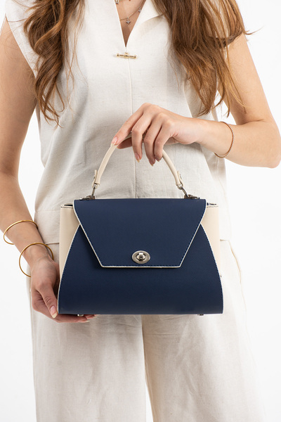 H&D COLLECTİON Polo Of Colors Синя Крем з кришкою Ручна та довга сумочка на ремінці для жінок Комплект гаманця