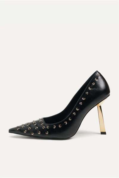 Majensia حذاء 255008 هالكاي ستيليتو من الجلد الأسود