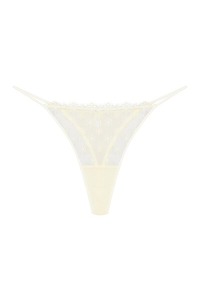 ESOTIQ Women's Cute Thong G-String Panties Mesh with Embroidered Flowers & Flowery Ruffle | Bloomy