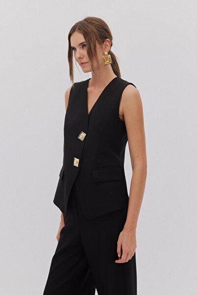 Shn DÜĞME DETAYLI V YAKA YELEK PANTOLON TAKIM