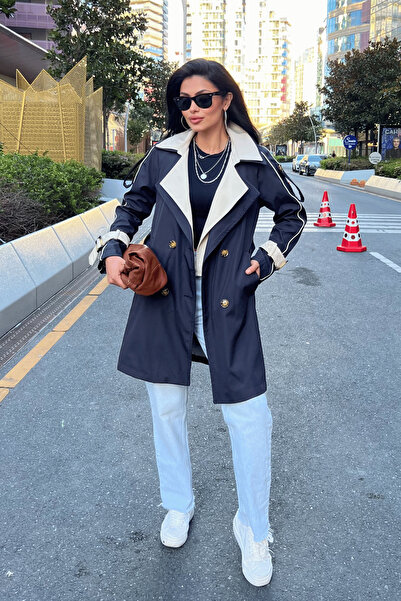 giyimmasalı Бондіт Тканина Дизайн Тренч - СИНІЙ