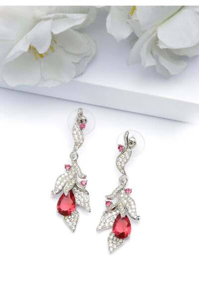 Avant-Garde Paris Red Leaf Motif Drop Earrings