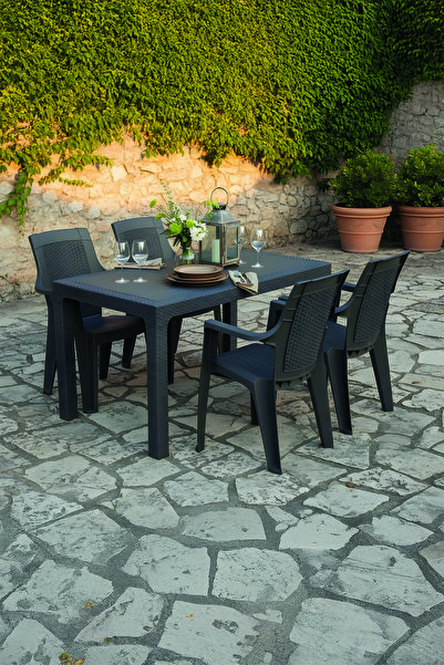 Evdemo Efes 4 Kişilik Rattan Masa Sandalye Takımı Siyah