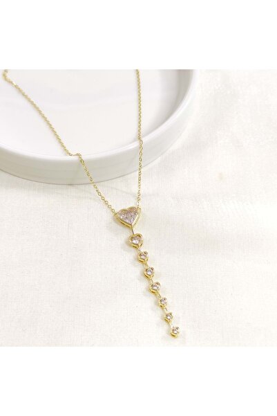 Güler Yüzlü Silver قلادة على شكل قلب من الفولاذ مع سلسلة ذهبية 40+5 سم