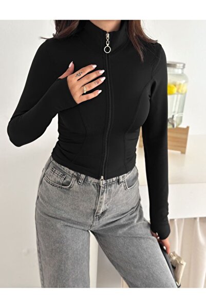 ALLEYTA Γυναικεία μπλούζα με φερμουάρ και λεπτομέρεια στα δάχτυλα