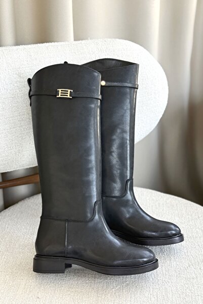 GOFFSHOES Dámské boty Nantes s plochou podrážkou a přezkou - černá kůže